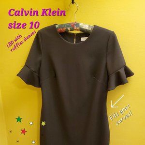 Calvin Klein black dress with ruffled sleeves - Machine washable! Like new